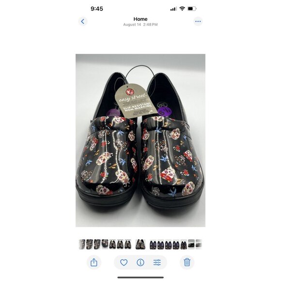 Ladies Easy Street ClogsBLACK FESTIVE SKULLS Wide Professional Comfort 61/2 WIDE - Picture 1 of 16